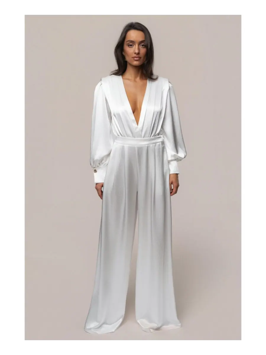 Женские плиссированные брюки Satin Bliss JLUXLABEL — изображение 4 из 8, белый