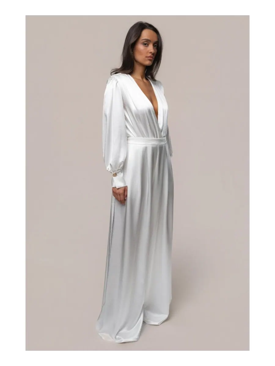 Женские плиссированные брюки Satin Bliss JLUXLABEL — изображение 5 из 8, белый