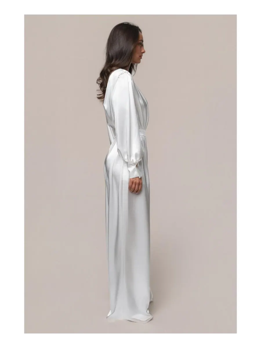 Женские плиссированные брюки Satin Bliss JLUXLABEL — изображение 7 из 8, белый