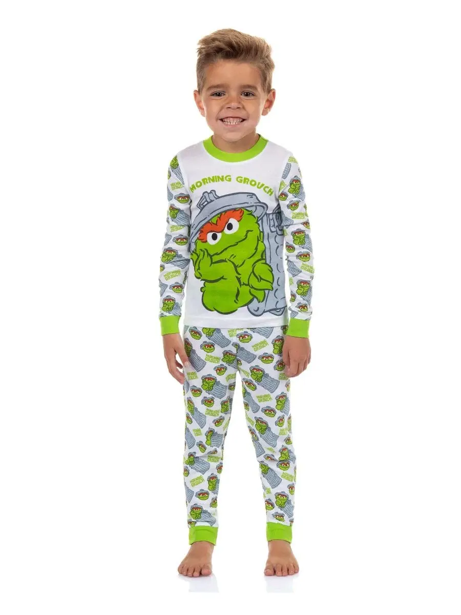 Пижамный комплект с длинным рукавом Oscar the Grouch Sesame Street — белый