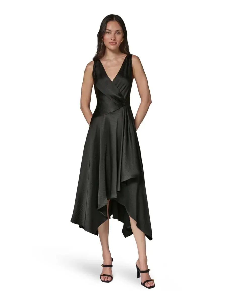 Платье-трапеция миди без рукавов с драпировкой Donna Karan New York — изображение 1 из 7, черный черный