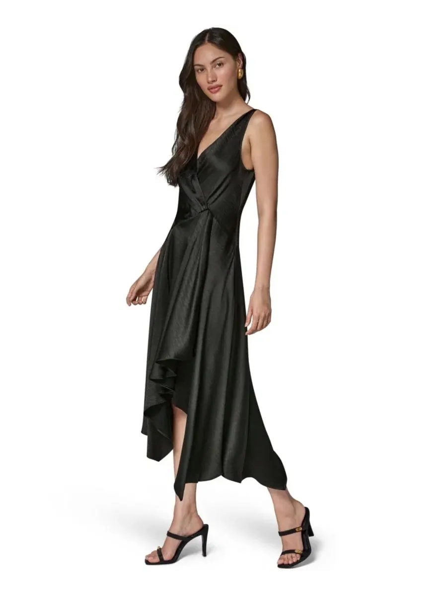 Платье-трапеция миди без рукавов с драпировкой Donna Karan New York — изображение 2 из 7, черный черный