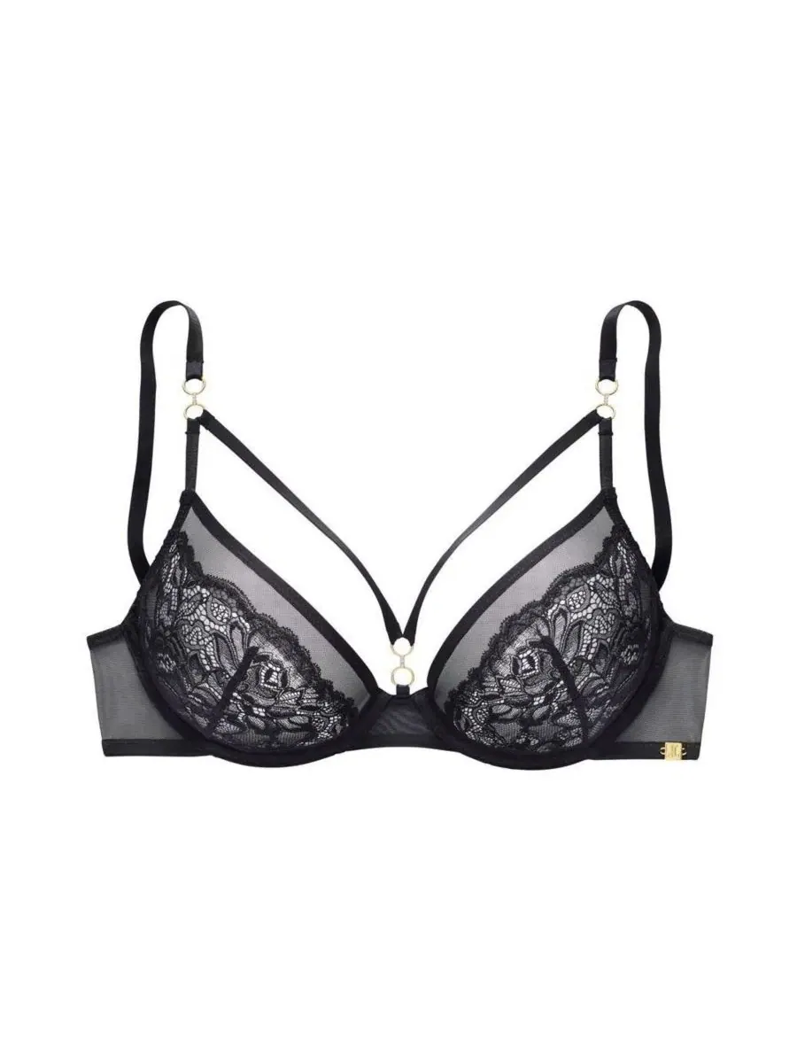 Бюстгальтер с кружевными чашками и металлическими кольцами Strappy Lace Underwire Bra LASCANA — изображение 3 из 7, черный