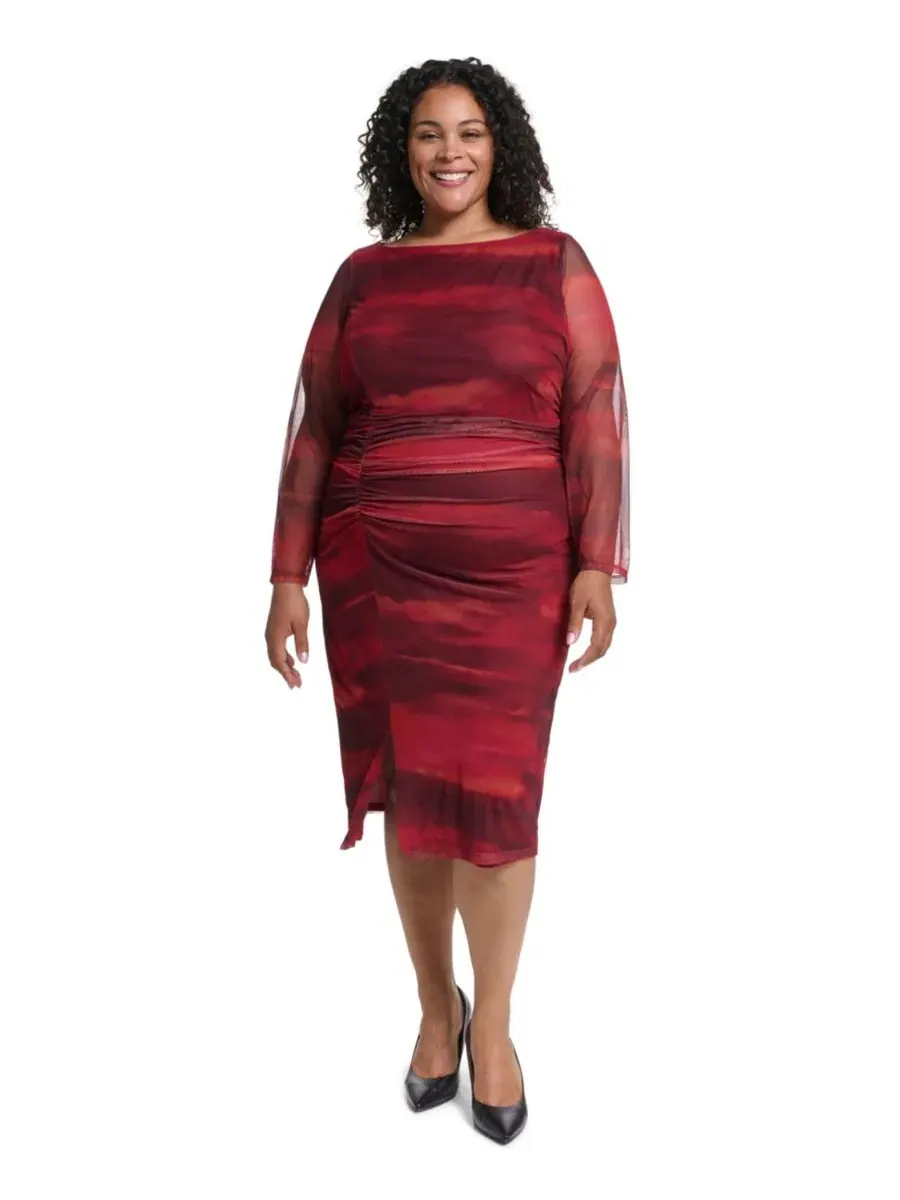 Платье-миди из сетки с принтом Plus Size Vince Camuto — изображение 1 из 5, мульти