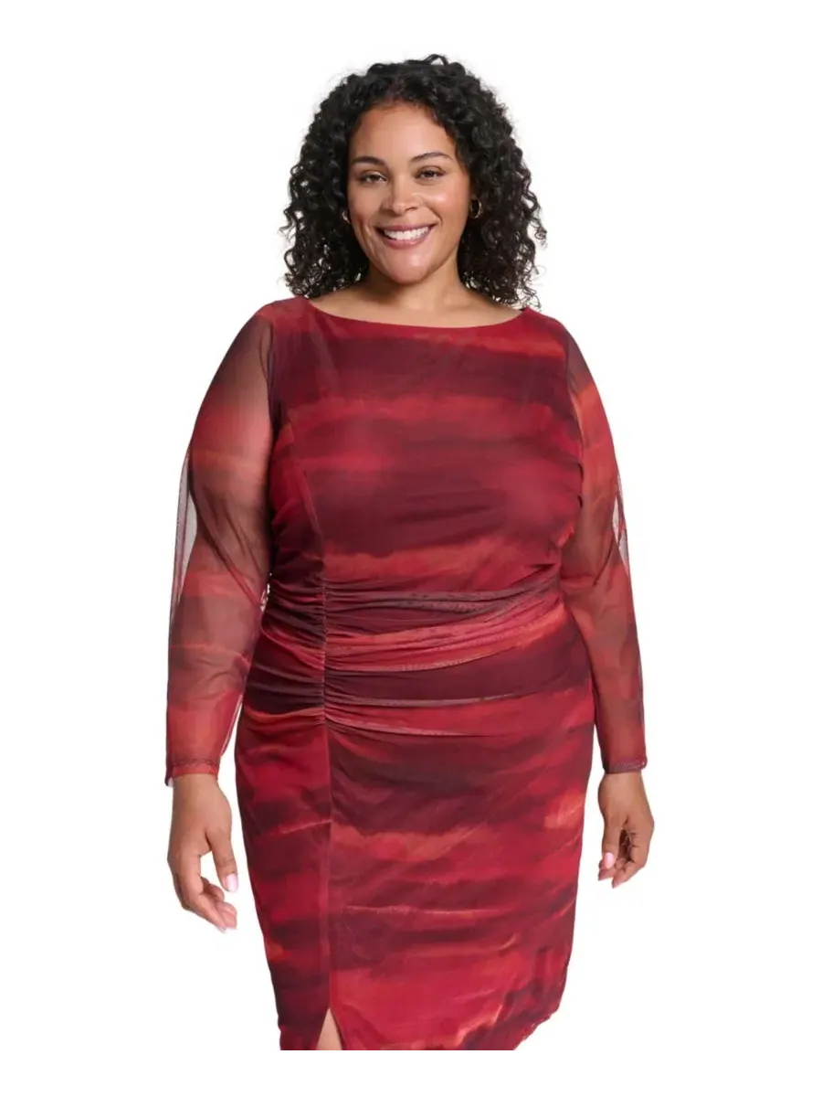 Платье-миди из сетки с принтом Plus Size Vince Camuto — изображение 3 из 5, мульти