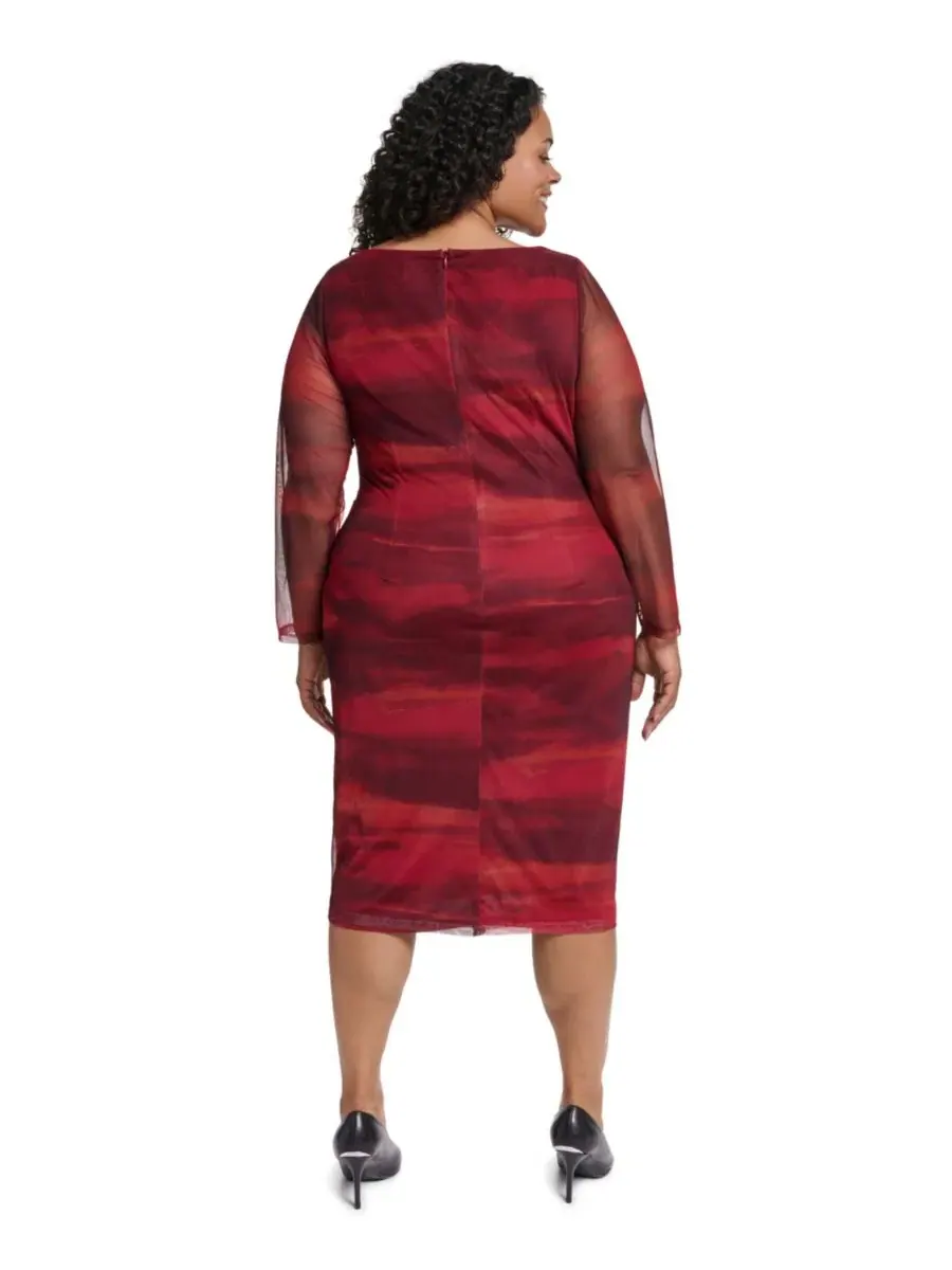 Платье-миди из сетки с принтом Plus Size Vince Camuto — изображение 5 из 5, мульти