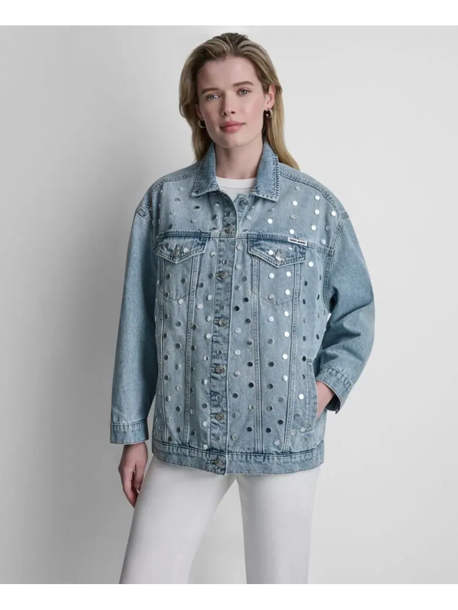 Джинсовая куртка свободного кроя с заклепками Payette DKNY Jeans — серый