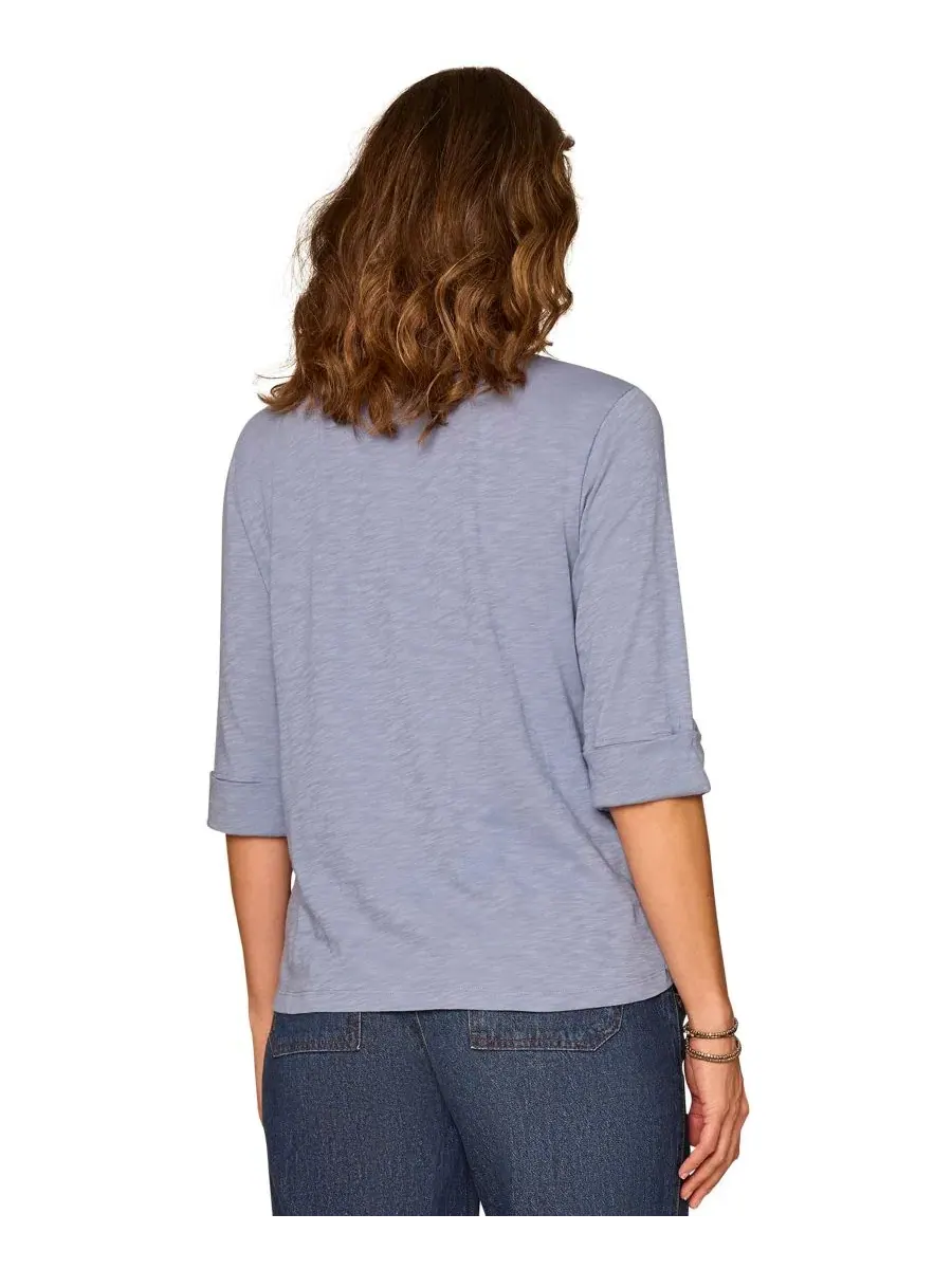 Топ с хенли-вырезом Petite Henley Neck Pull-On Knit Top Democracy — изображение 3 из 3, синий