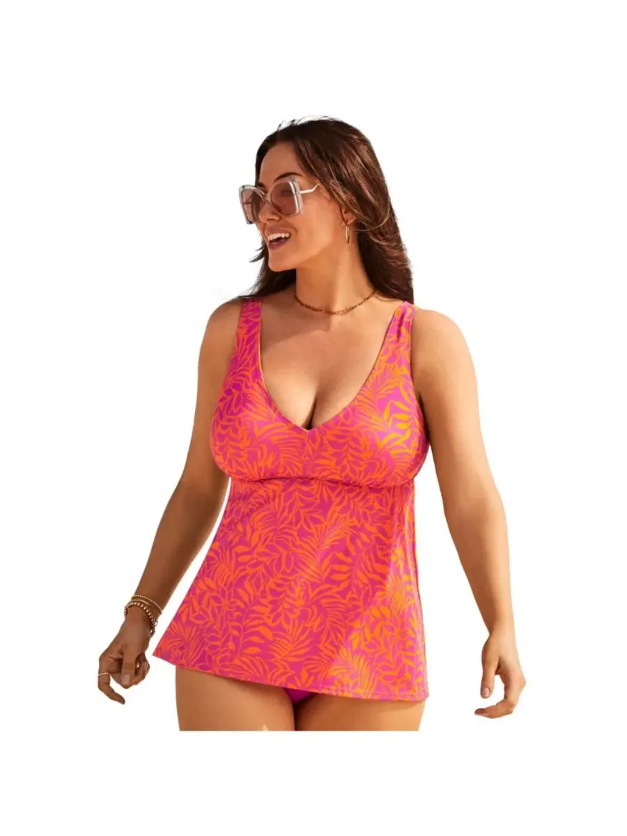 Танкини-топ с V-образным вырезом, свободного кроя, с принтом Swimsuits for All, Fruit Punch Tropical — изображение 1 из 2