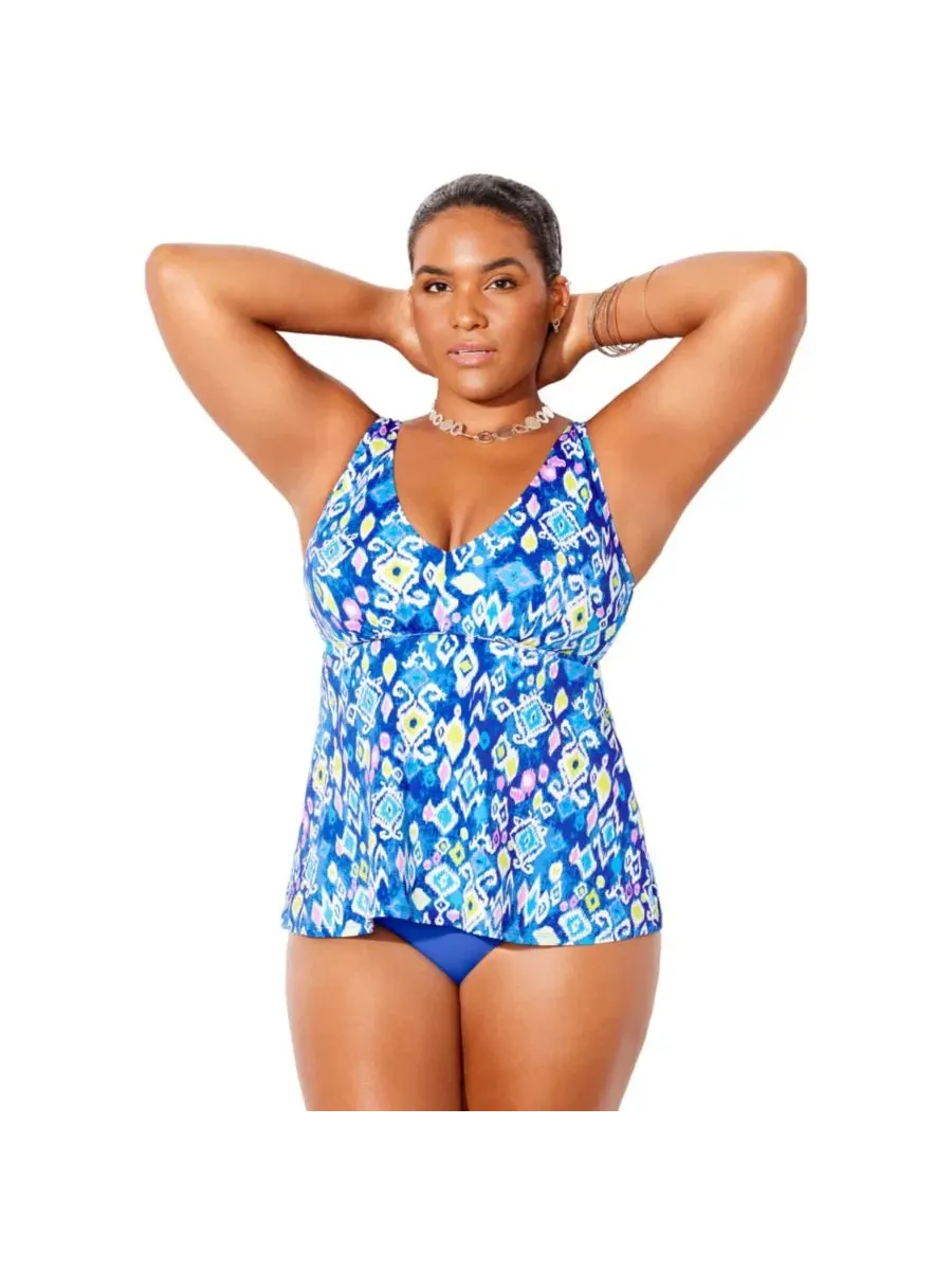 Танкини-топ с V-образным вырезом, свободного кроя Swimsuits for All, Pastel Geo — изображение 1 из 3