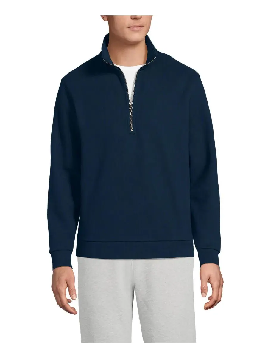Свитшот с воротником-стойкой и молнией 3/4 Serious Sweats Quarter Zip Lands' End — изображение 1 из 3, темно-синий