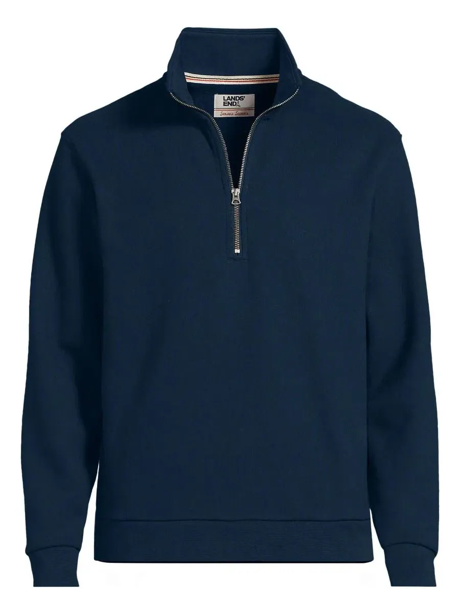 Свитшот с воротником-стойкой и молнией 3/4 Serious Sweats Quarter Zip Lands' End — изображение 3 из 3, темно-синий