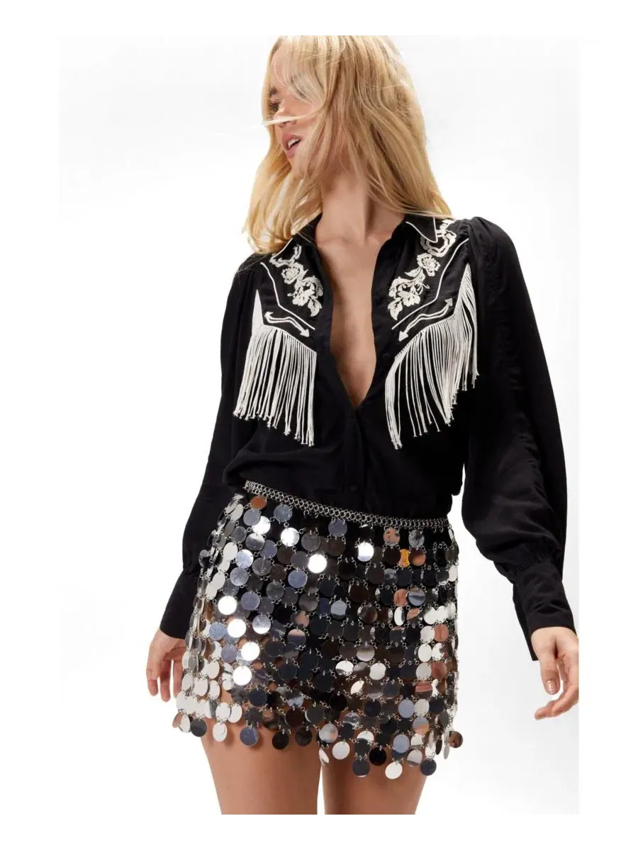 Женская рубашка с вышивкой и бахромой Nasty Gal — черный