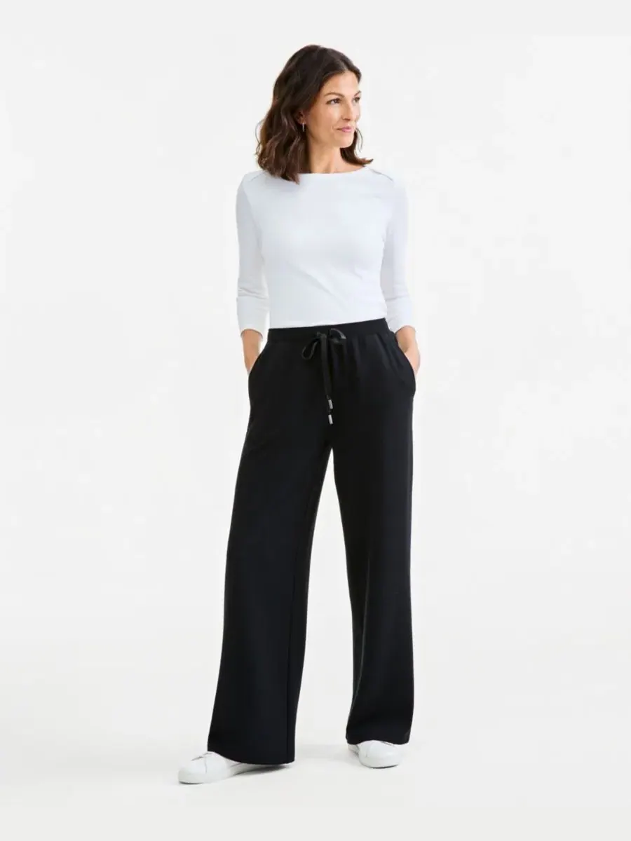 Женские широкие брюки из флиса LuxLounge с завязкой Style & Co — изображение 1 из 3, глубокий черный
