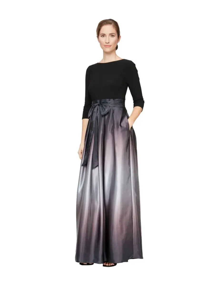 Женское платье с рукавами 3/4 и эффектом омбре SL Fashions — изображение 1 из 3, черный/серебристый