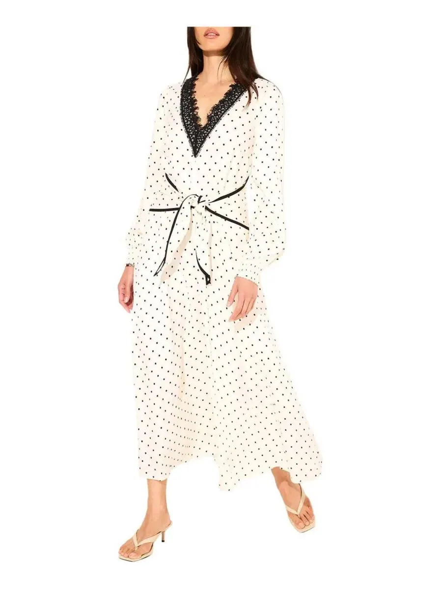 Платье-миди с запахом и принтом в горошек, с длинным рукавом, модель Polka Dot V-Neck Long-Sleeve — изображение 1 из 7