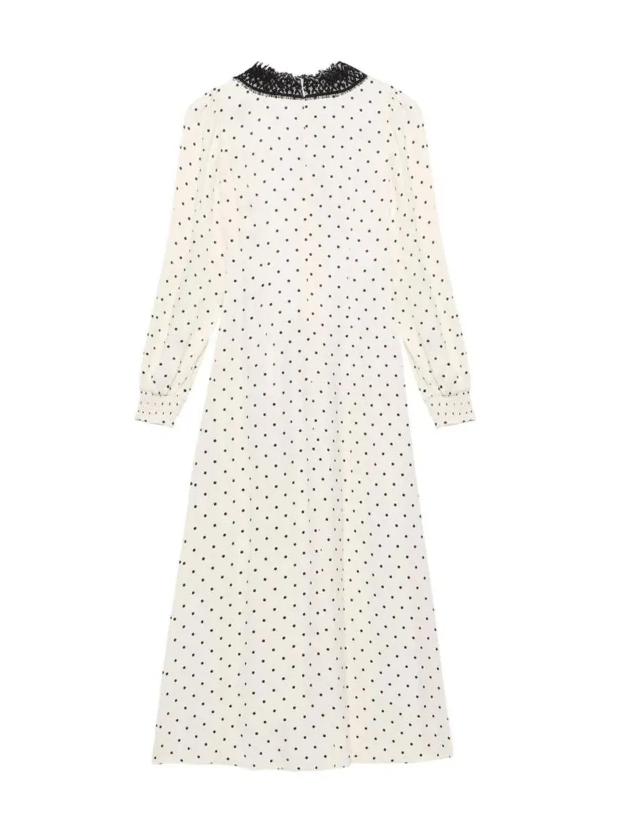 Платье-миди с запахом и принтом в горошек, с длинным рукавом, модель Polka Dot V-Neck Long-Sleeve — изображение 5 из 7