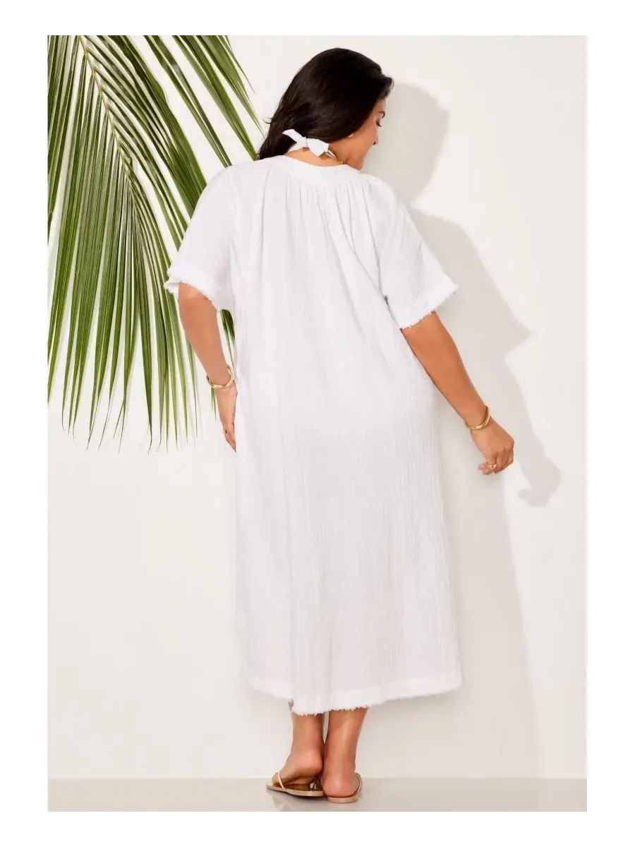 Платье-накидка из хлопковой марли с V-образным вырезом, модель High-Low Sun Dress Swimsuits for All — изображение 2 из 3