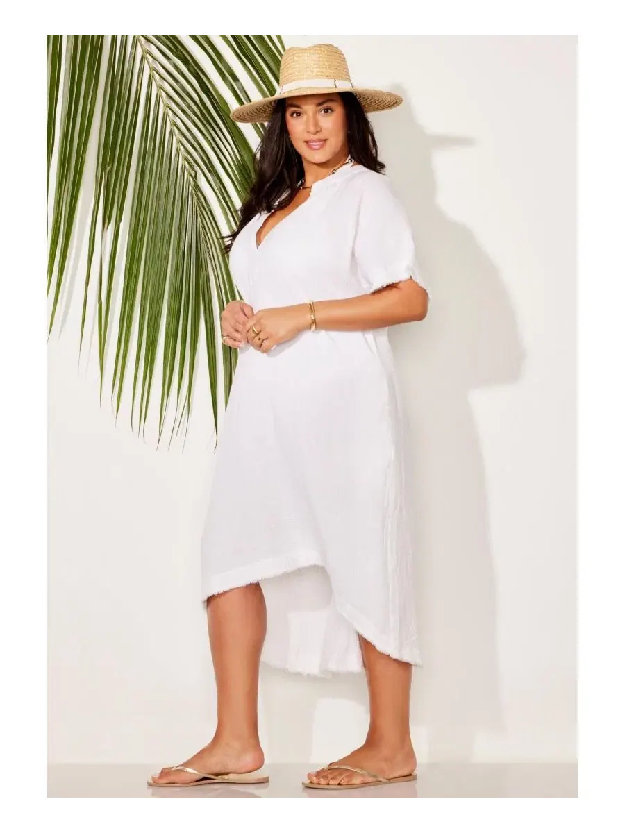 Платье-накидка из хлопковой марли с V-образным вырезом, модель High-Low Sun Dress Swimsuits for All — изображение 3 из 3