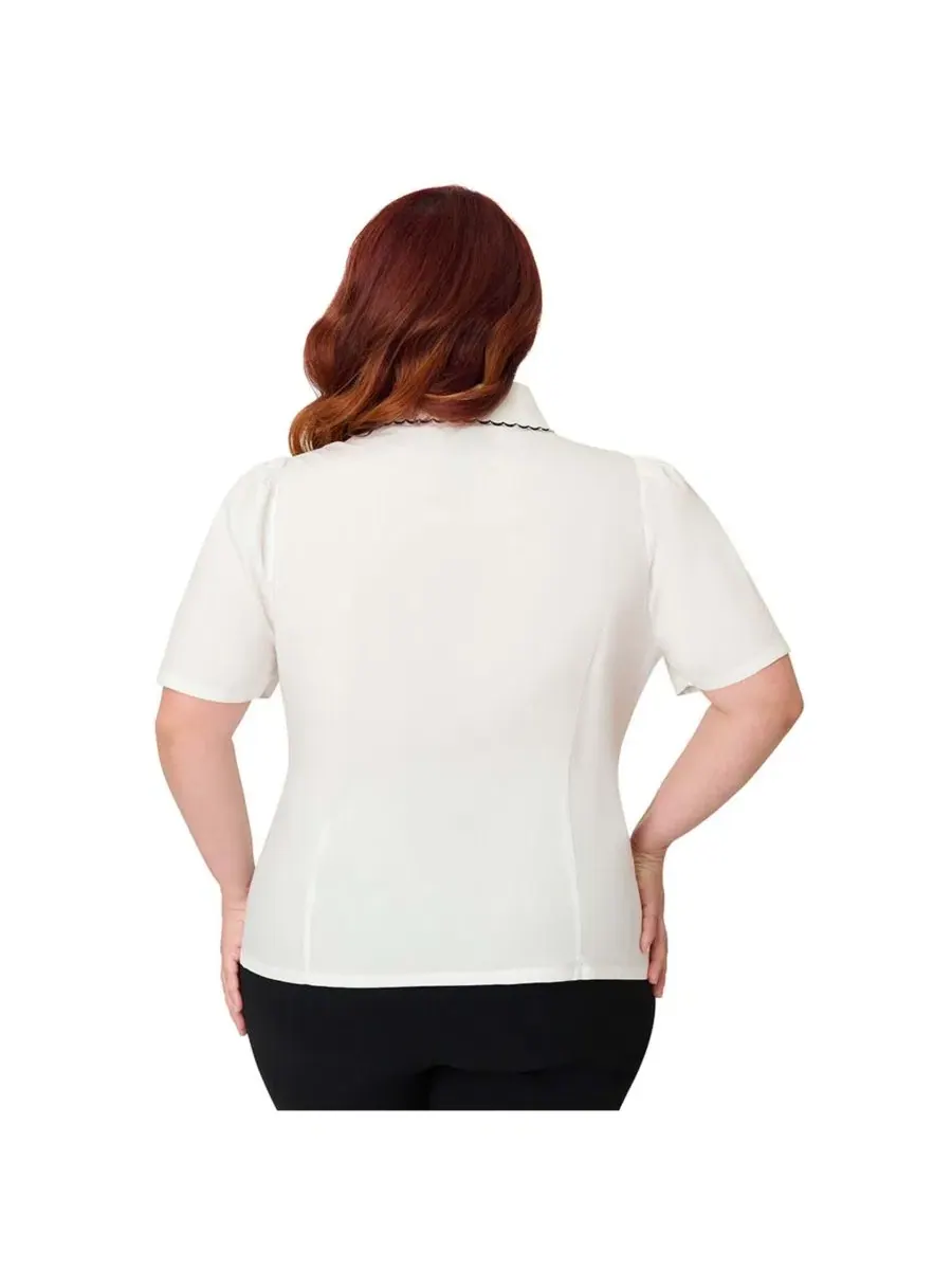 Блузка с вышитым воротником White w/ Butterfly Collar Unique Vintage — изображение 2 из 5, белый