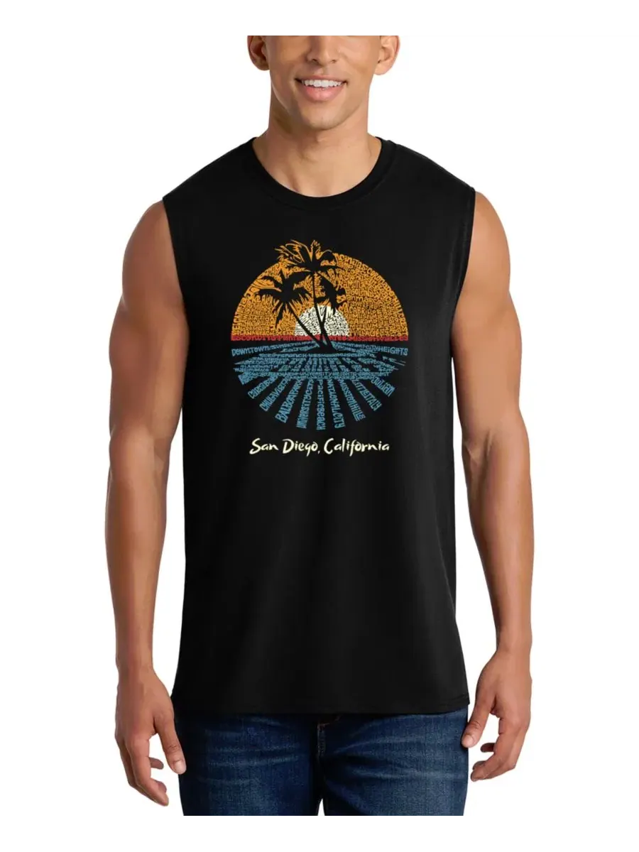 Футболка-безрукавка с принтом San Diego California Sunset Palm Tree Graphic LA Pop Art — изображение 1 из 4, черный