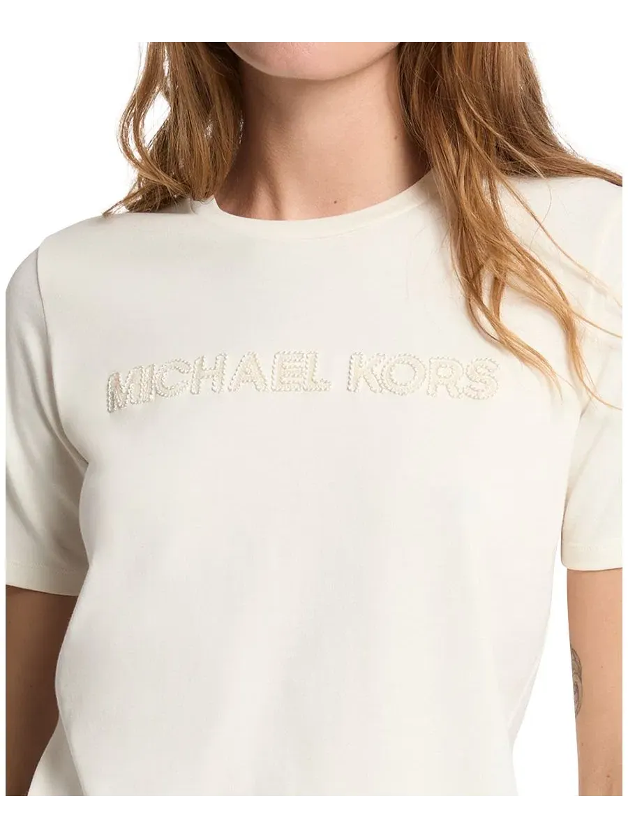 Футболка женская классическая с коротким рукавом, с вышитым логотипом Michael Kors — изображение 3 из 4, кость