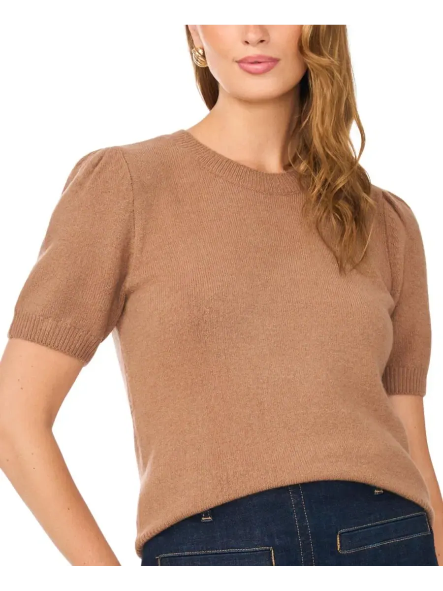 Свитер с коротким рукавом и круглым вырезом Vince Camuto — изображение 6 из 6, какао