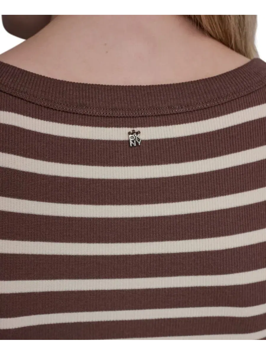 Платье-макси без рукавов Rib Henley DKNY Jeans, Bleekr Strip Chestnut/Egng — изображение 4 из 7