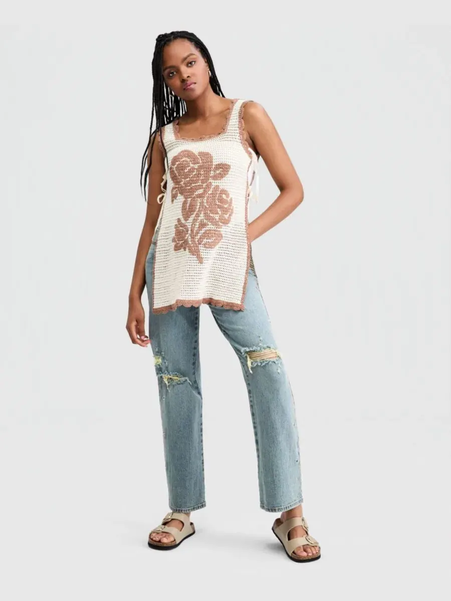 Топ с цветочным узором крючком And Now This — изображение 2 из 4, коричневый