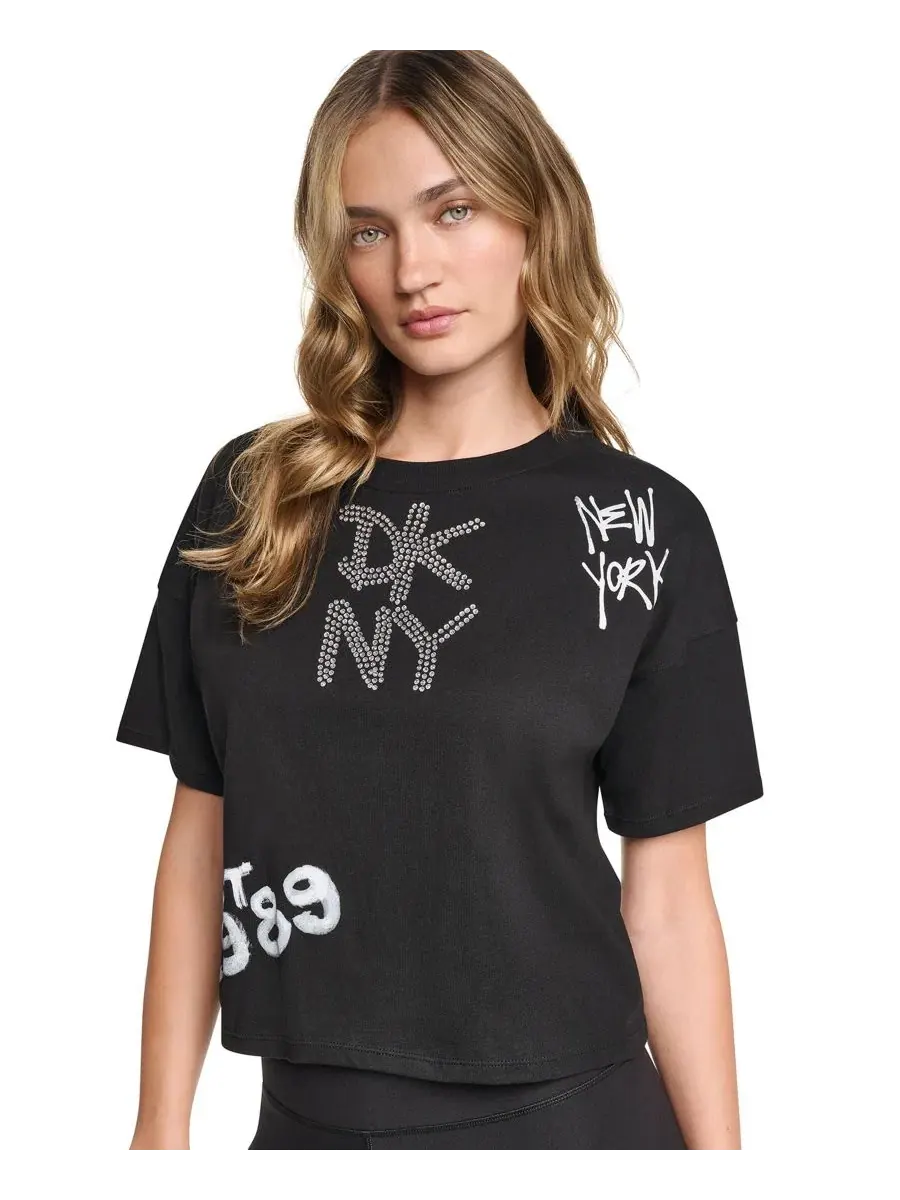 Футболка-кроп с графическим принтом, Graffiti Logo DKNY Sport — изображение 1 из 6, черный