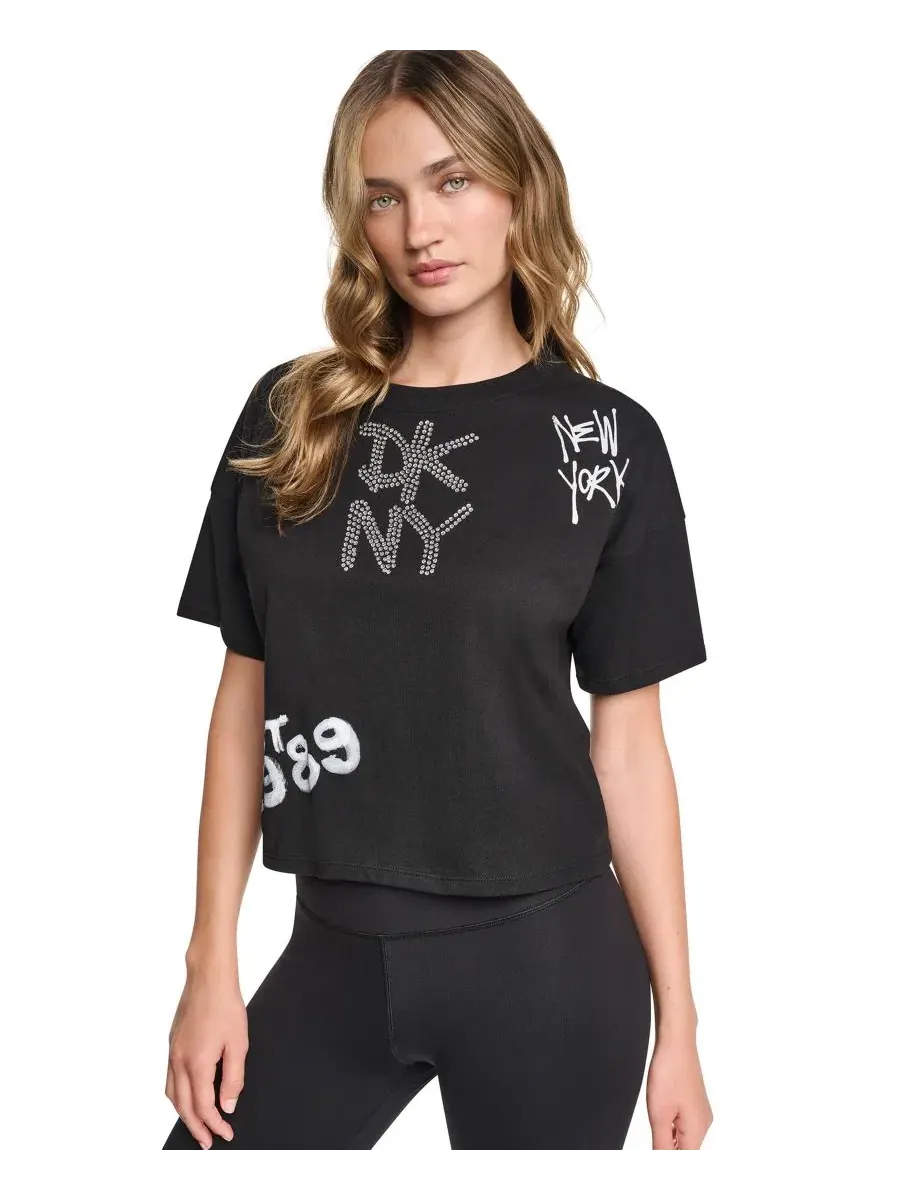 Футболка-кроп с графическим принтом, Graffiti Logo DKNY Sport — изображение 2 из 6, черный