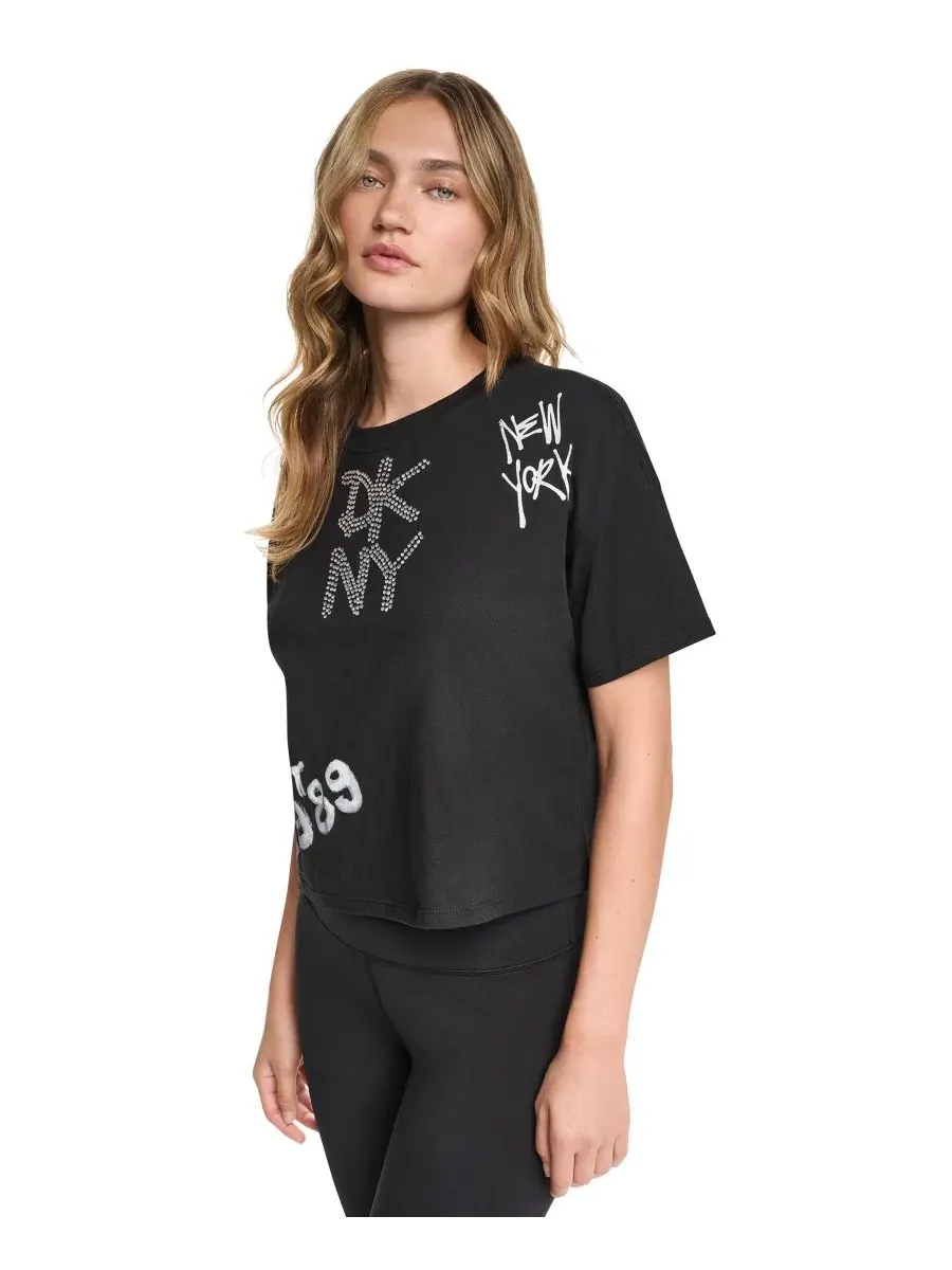 Футболка-кроп с графическим принтом, Graffiti Logo DKNY Sport — изображение 3 из 6, черный
