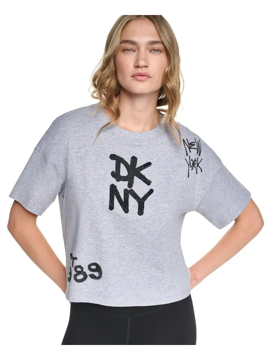 Футболка женская укороченная с принтом Graffiti Logo DKNY Sport