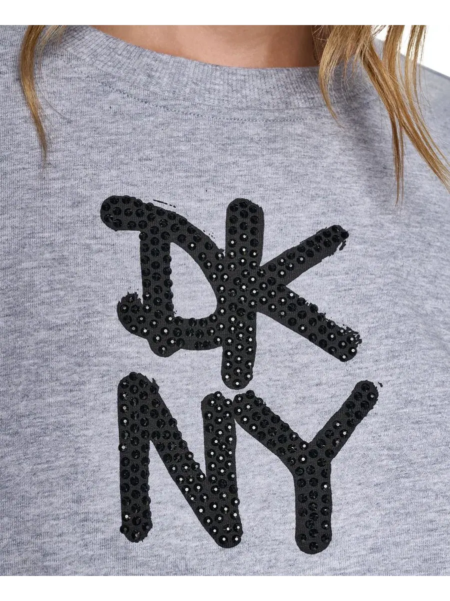 Футболка женская укороченная с принтом Graffiti Logo DKNY Sport — изображение 5 из 7, серый