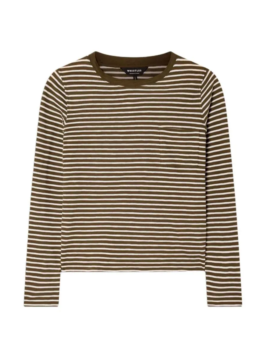 Футболка с принтом Stripe Crew Neck Pocket Top Whistles — изображение 2 из 8, хаки/мульти
