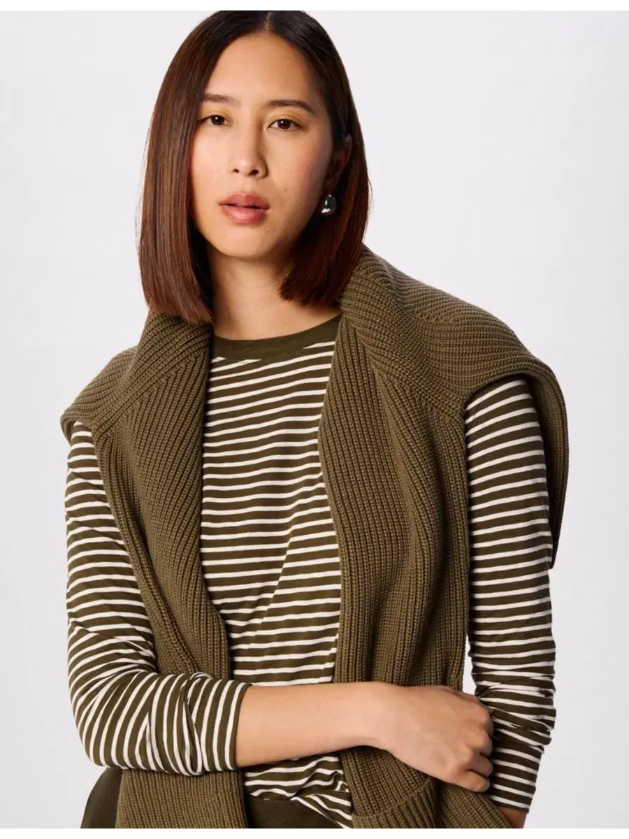 Футболка с принтом Stripe Crew Neck Pocket Top Whistles — изображение 4 из 8, хаки/мульти