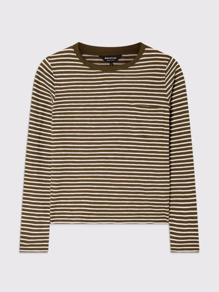 Футболка с принтом Stripe Crew Neck Pocket Top Whistles — изображение 6 из 8, хаки/мульти