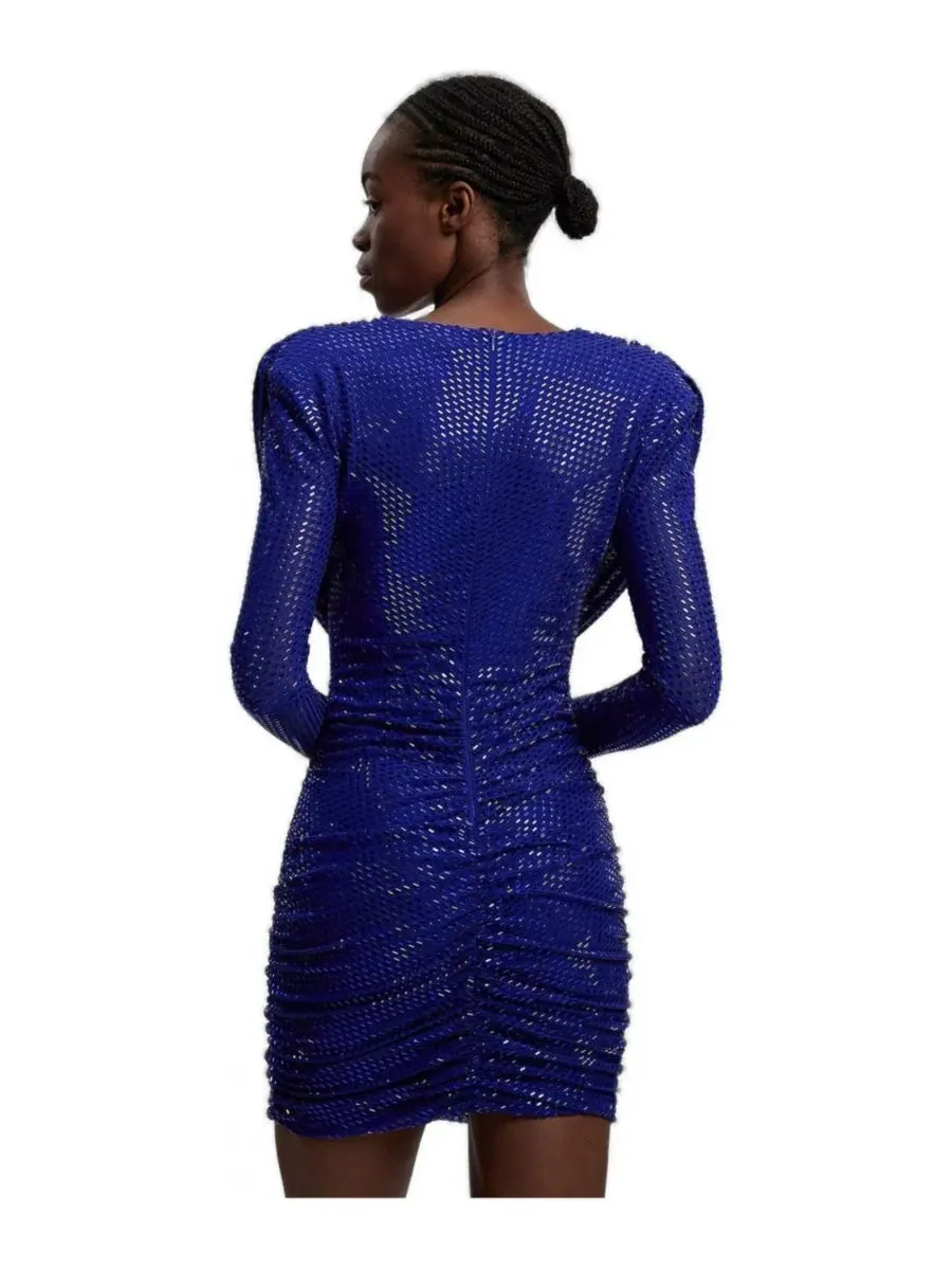 Платье-мини с драпировкой и блестящими кристаллами, с длинным рукавом Karen Millen — изображение 2 из 4, синий