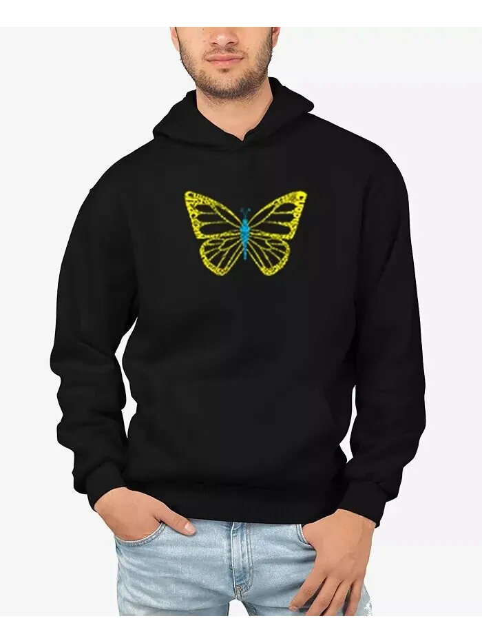 Мужская толстовка с капюшоном Butterfly Word Art LA Pop Art — изображение 1 из 3, черный