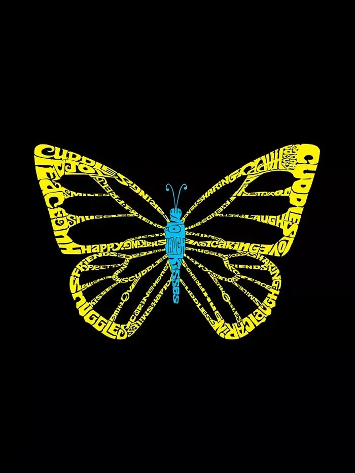Мужская толстовка с капюшоном Butterfly Word Art LA Pop Art — изображение 3 из 3, черный