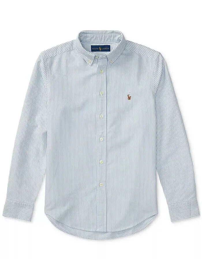 Хлопковая оксфордская рубашка с вышитым логотипом Big Boys Polo Ralph Lauren — изображение 4 из 5, светлый синий