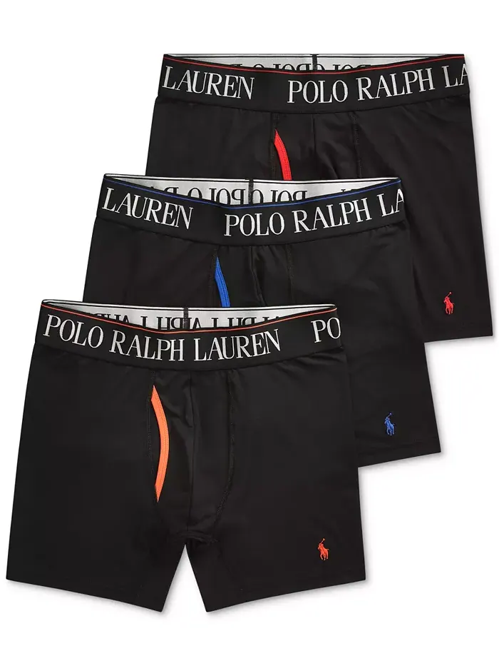 Мужские трусы-боксеры 3 шт. 4-D Flex Cool из микрофибры Polo Ralph Lauren — изображение 1 из 3, черный