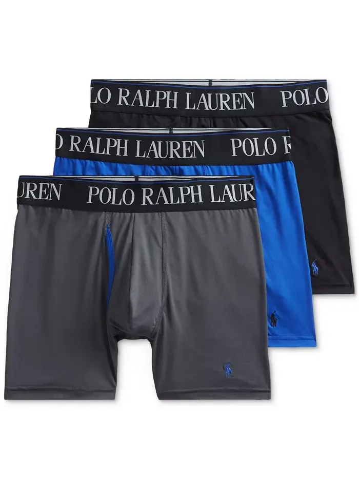 Мужские трусы-боксеры 3 шт. 4-D Flex Cool из микрофибры Polo Ralph Lauren — изображение 1 из 5, темно-серый//черный