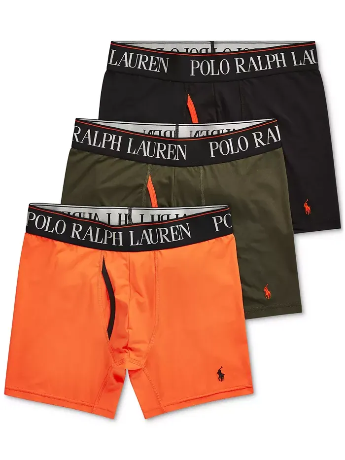 Мужские трусы-боксеры 3 шт. 4-D Flex Cool из микрофибры Polo Ralph Lauren — изображение 1 из 5, черный/оранжевый/зеленый
