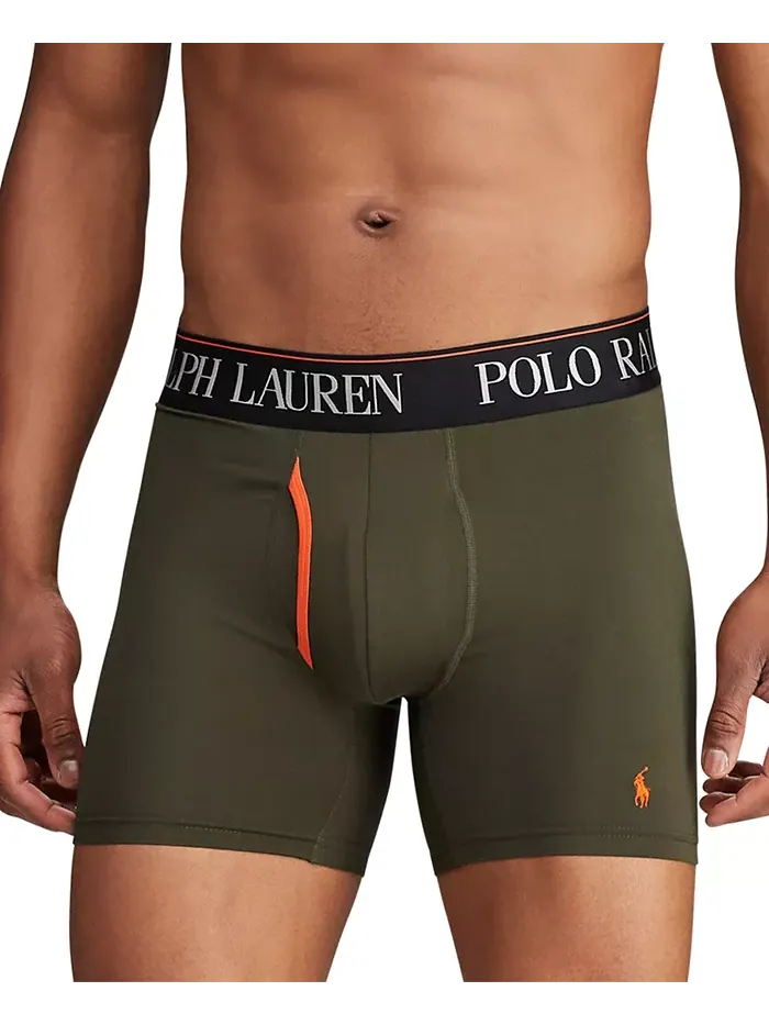 Мужские трусы-боксеры 3 шт. 4-D Flex Cool из микрофибры Polo Ralph Lauren — изображение 3 из 5, черный/оранжевый/зеленый
