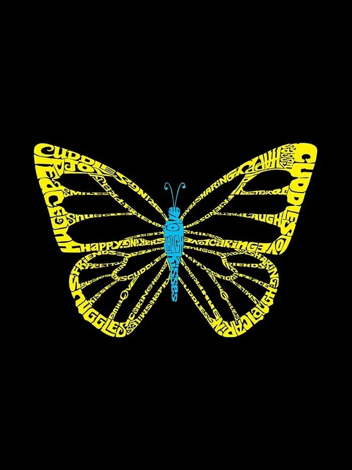 Мужская футболка с коротким рукавом и надписью Butterfly Word Art LA Pop Art — изображение 3 из 3, черный