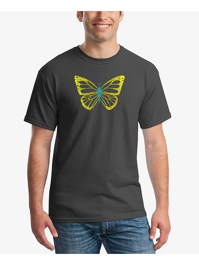 Мужская футболка с коротким рукавом и надписью Butterfly Word Art LA Pop Art — изображение 1 из 3, темный серый