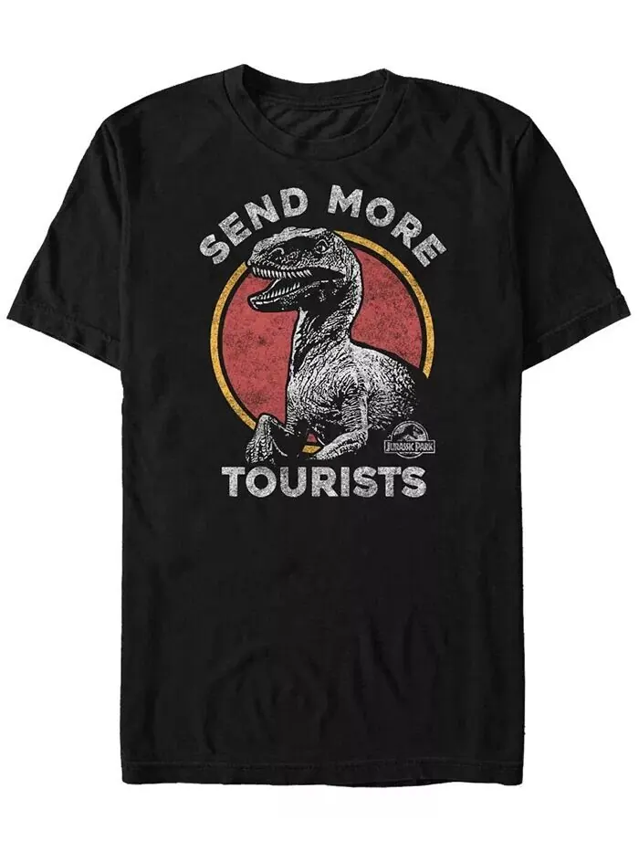 Футболка с коротким рукавом для мужчин «Парк Юрского периода» с надписью «Raptor Send More — изображение 1 из 1, черный