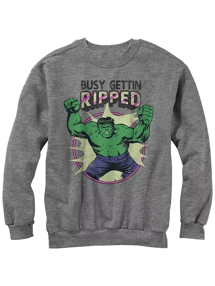 Мужская толстовка Marvel Classic Comics "Hulk Busy Gettin Ripped" с круглым вырезом, флисовая Fifth — изображение 1 из 1