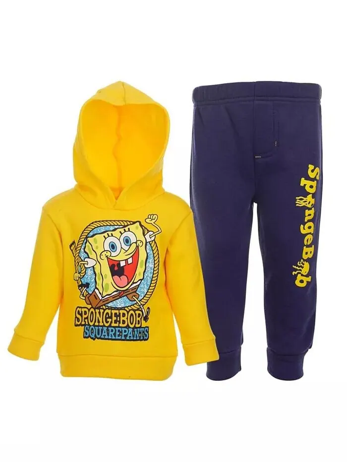 Nickelodeon Sponge Квадратные штаны Боба для мальчиков, комплект из флисового пуловера с капюшоном — желтый